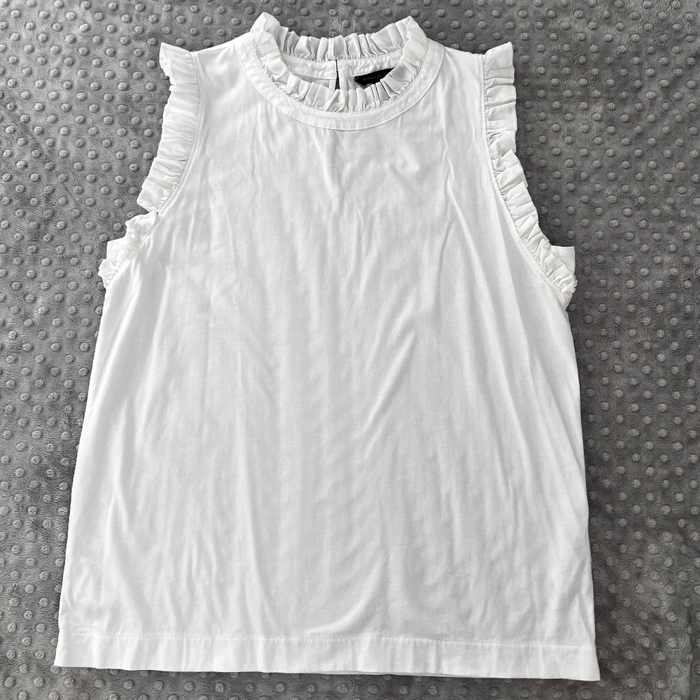 Banana Republic Ruffled Couture Tee Sleeveless Top Sz Large White Supima Cotton